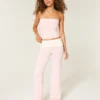 Pantaloni evazați din tricot cu talie pliată Pantaloni evazați din tricot cu talie pliată