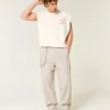 Pantaloni largi cu talie elastică din amestec de in Pantaloni largi cu talie elastică din amestec de in