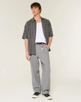 Pantaloni largi cu talie elastică din amestec de in