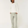 Pantaloni largi cu talie elastică din amestec de in Pantaloni largi cu talie elastică din amestec de in