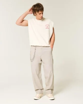 Pantaloni largi cu talie elastică din amestec de in