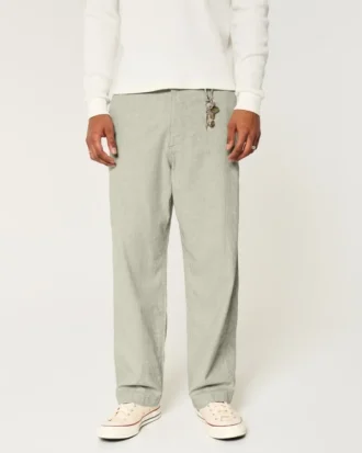 Pantaloni largi cu talie elastică din amestec de in