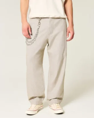 Pantaloni largi cu talie elastică din amestec de in