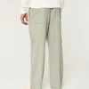 Pantaloni largi cu talie elastică din amestec de in Pantaloni largi cu talie elastică din amestec de in