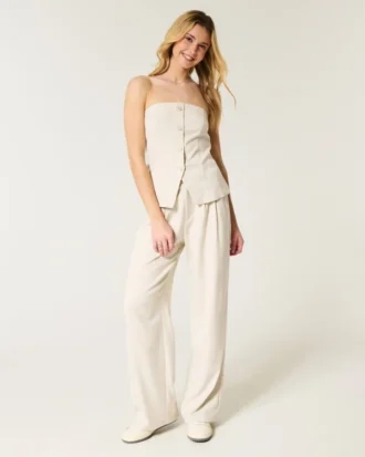 Pantaloni largi cu talie înaltă Hollister Livvy