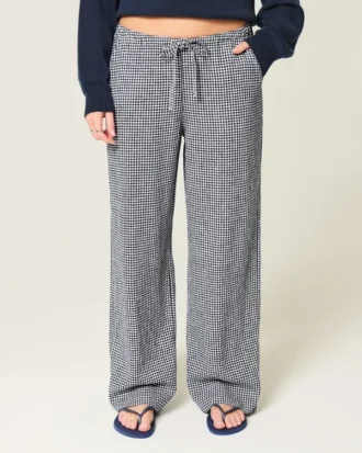 Pantaloni largi din amestec de in