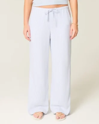 Pantaloni largi din amestec de in