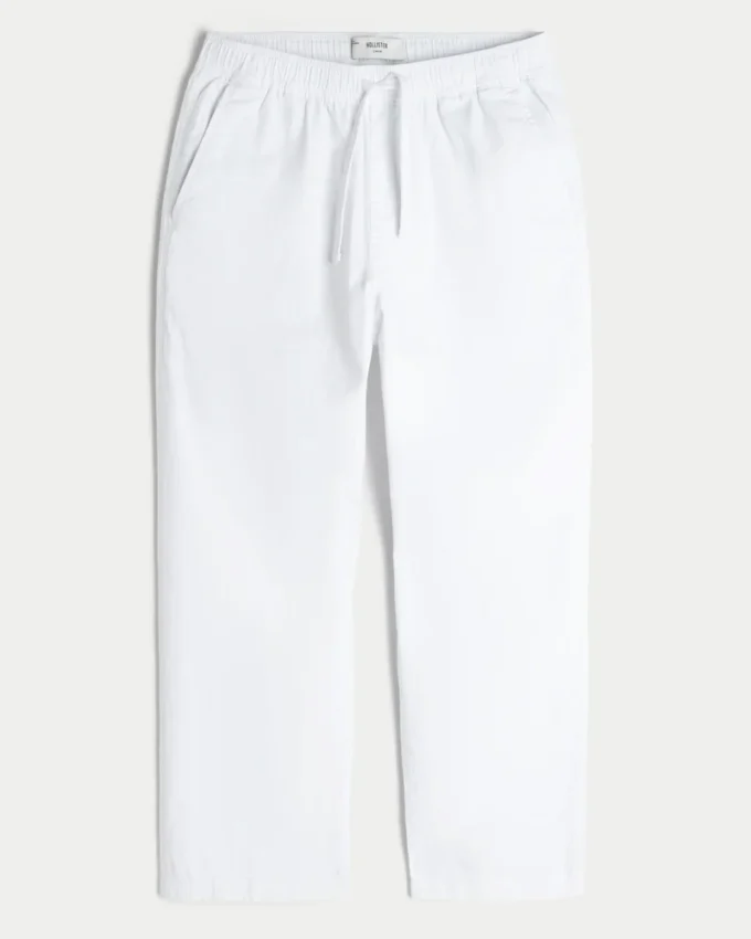 Pantaloni largi din amestec de in, cu elastic în talie Pantaloni largi din amestec de in, cu elastic în talie