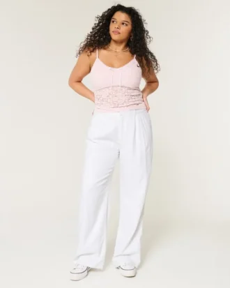 Pantaloni largi din amestec de in, cu talie foarte înaltă, Hollister Livvy