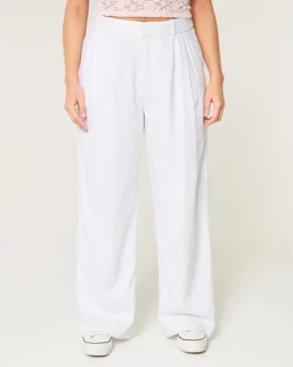 Pantaloni largi din amestec de in, cu talie foarte înaltă, Hollister Livvy