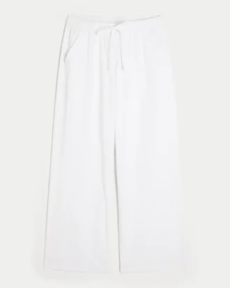 Pantaloni largi din bumbac seersucker