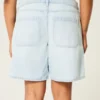 Pantaloni scurți baggy cu talie joasă, spălare deschisă și imprimeu cu fundiță Pantaloni scurți baggy cu talie joasă, spălare deschisă și imprimeu cu fundiță