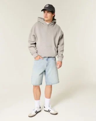 Pantaloni scurți baggy din denim cu imprimeu grafic cu stele Pantaloni scurți baggy din denim cu imprimeu grafic cu stele