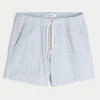 Pantaloni scurți din amestec de in și seersucker, până la jumătatea coapsei Pantaloni scurți din amestec de in și seersucker, până la jumătatea coapsei