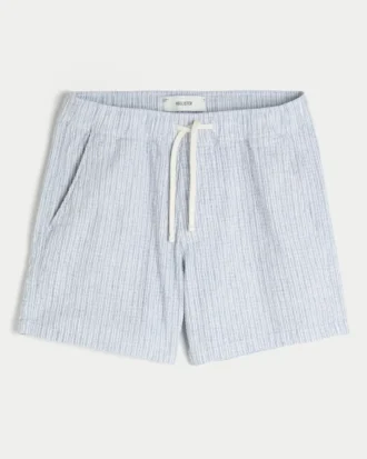 Pantaloni scurți din amestec de in și seersucker, până la jumătatea coapsei