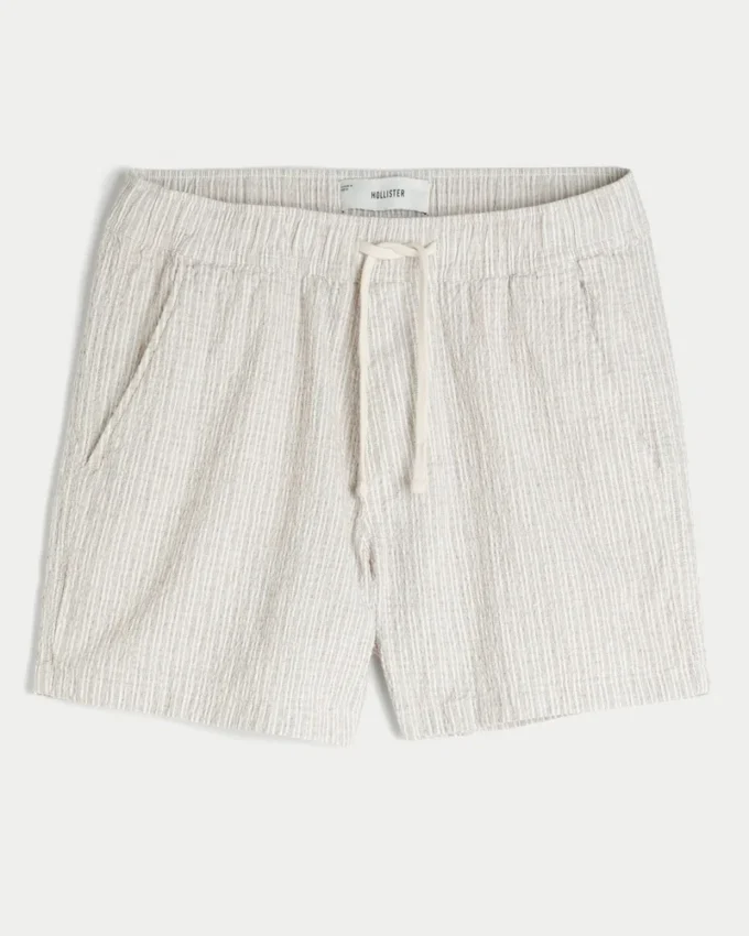 Pantaloni scurți din amestec de in și seersucker, până la jumătatea coapsei Pantaloni scurți din amestec de in și seersucker, până la jumătatea coapsei
