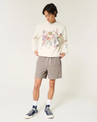 Pantaloni scurți din amestec de in, până la jumătatea coapsei, cu elastic Pantaloni scurți din amestec de in, până la jumătatea coapsei, cu elastic