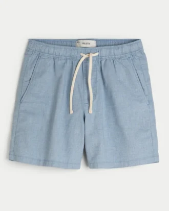 Pantaloni scurți din amestec de in, până la jumătatea coapsei, cu elastic