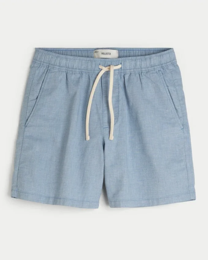 Pantaloni scurți din amestec de in, până la jumătatea coapsei, cu elastic