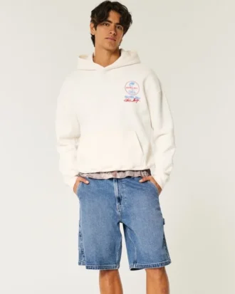Pantaloni scurți din denim baggy, de culoare medie, pentru pictori
