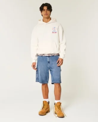 Pantaloni scurți din denim baggy, de culoare medie, pentru pictori