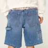 Pantaloni scurți din denim baggy, de culoare medie, pentru pictori Pantaloni scurți din denim baggy, de culoare medie, pentru pictori