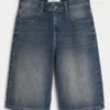 Pantaloni scurți din denim cu spălare medie Pantaloni scurți din denim cu spălare medie