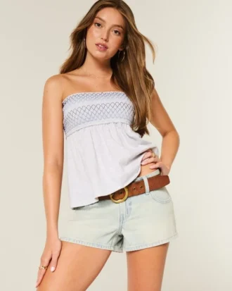 Pantaloni scurți din denim cu talie joasă și spălare deschisă