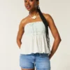 Pantaloni scurți din denim cu talie joasă și spălare medie Pantaloni scurți din denim cu talie joasă și spălare medie