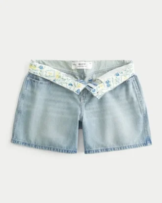 Pantaloni scurți din denim cu talie joasă, spălare deschisă, pliabili, 5″ Pantaloni scurți din denim cu talie joasă, spălare deschisă, pliabili, 5″