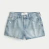 Pantaloni scurți din denim cu talie înaltă, spălați ușor, în stil A-Line Pantaloni scurți din denim cu talie înaltă, spălați ușor, în stil A-Line