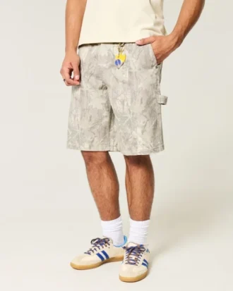 Pantaloni scurți din denim largi, camuflați