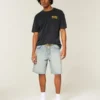 Pantaloni scurți din denim largi, cu broderie în formă de stea Pantaloni scurți din denim largi, cu broderie în formă de stea