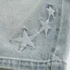 Pantaloni scurți din denim largi, cu broderie în formă de stea Pantaloni scurți din denim largi, cu broderie în formă de stea