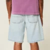 Pantaloni scurți din denim largi, cu broderie în lanț Pantaloni scurți din denim largi, cu broderie în lanț