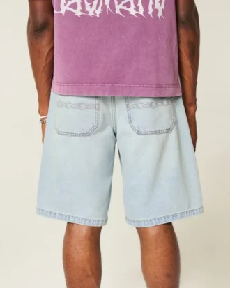 Pantaloni scurți din denim largi, cu broderie în lanț