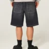 Pantaloni scurți din denim largi cu grafică dublă Pantaloni scurți din denim largi cu grafică dublă