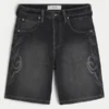 Pantaloni scurți din denim largi cu grafică dublă Pantaloni scurți din denim largi cu grafică dublă