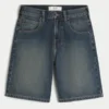 Pantaloni scurți din denim largi cu imprimeu șarpe Pantaloni scurți din denim largi cu imprimeu șarpe