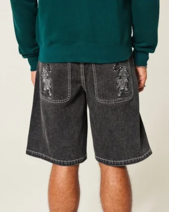 Pantaloni scurți din denim largi cu imprimeu tigru