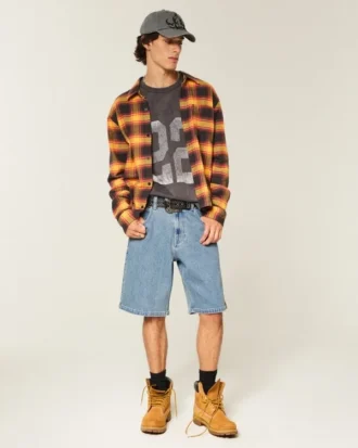 Pantaloni scurți din denim largi, cu logo brodat