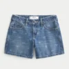 Pantaloni scurți din denim largi, cu talie joasă și model cu fundiță Pantaloni scurți din denim largi, cu talie joasă și model cu fundiță