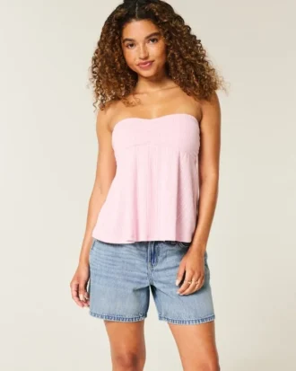 Pantaloni scurți din denim largi, cu talie joasă, spălare medie, pliabili 5″ Pantaloni scurți din denim largi, cu talie joasă, spălare medie, pliabili 5″