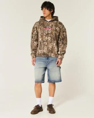 Pantaloni scurți din denim largi, de culoare închisă