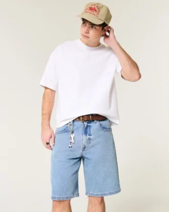 Pantaloni scurți din denim largi, spălați mediu