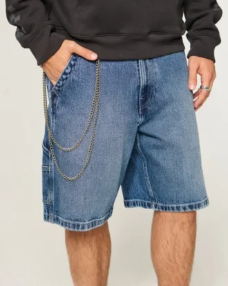 Pantaloni scurți din denim largi, spălați mediu