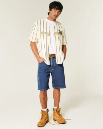 Pantaloni scurți din denim largi, spălați mediu