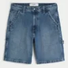 Pantaloni scurți din denim largi, spălați mediu Pantaloni scurți din denim largi, spălați mediu