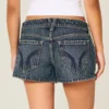 Pantaloni scurți din denim închiși la culoare, cu talie joasă Pantaloni scurți din denim închiși la culoare, cu talie joasă