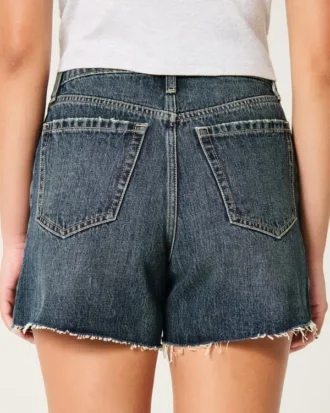 Pantaloni scurți din denim relaxați, cu talie înaltă, spălați închis la culoare, 5″